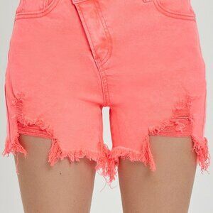 Hazel Blues® |  RISEN Raw Hem Asymmetrical Waist Denim Shorts